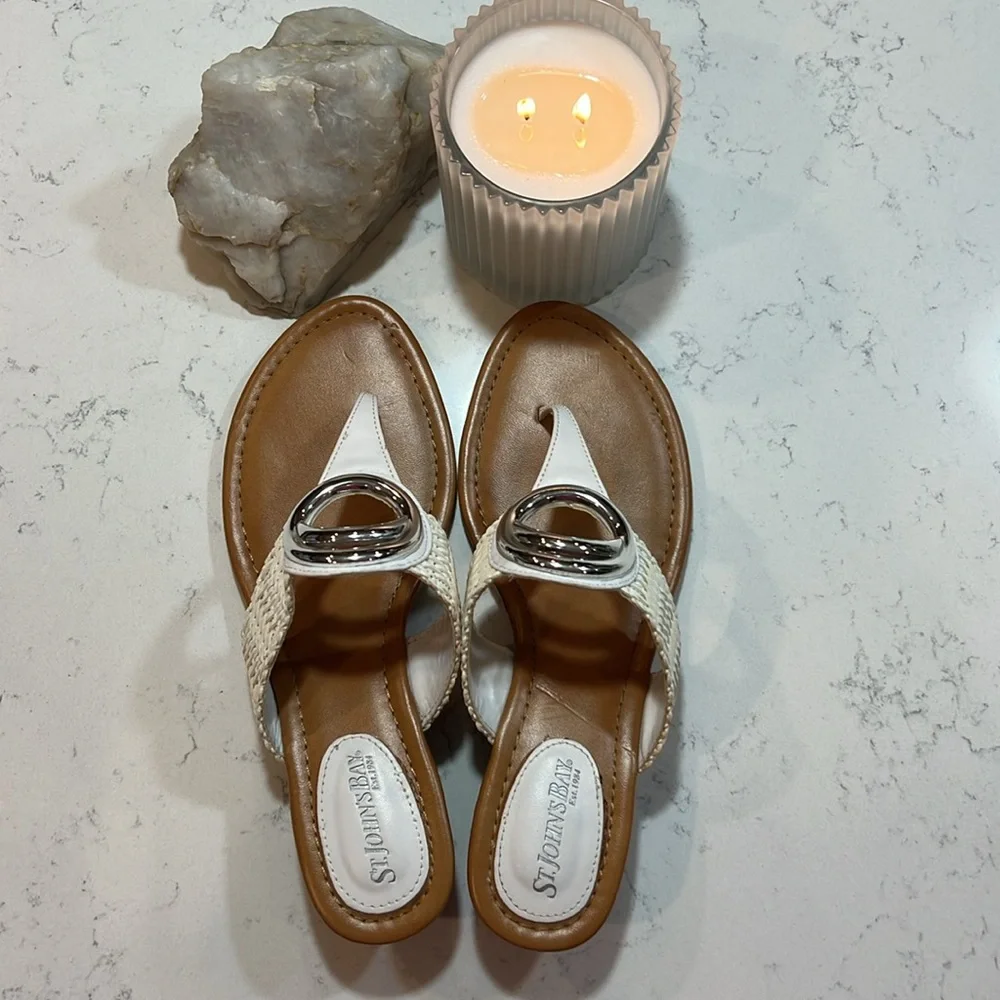 St. John's Bay White Woven Strap Sandals Size 8